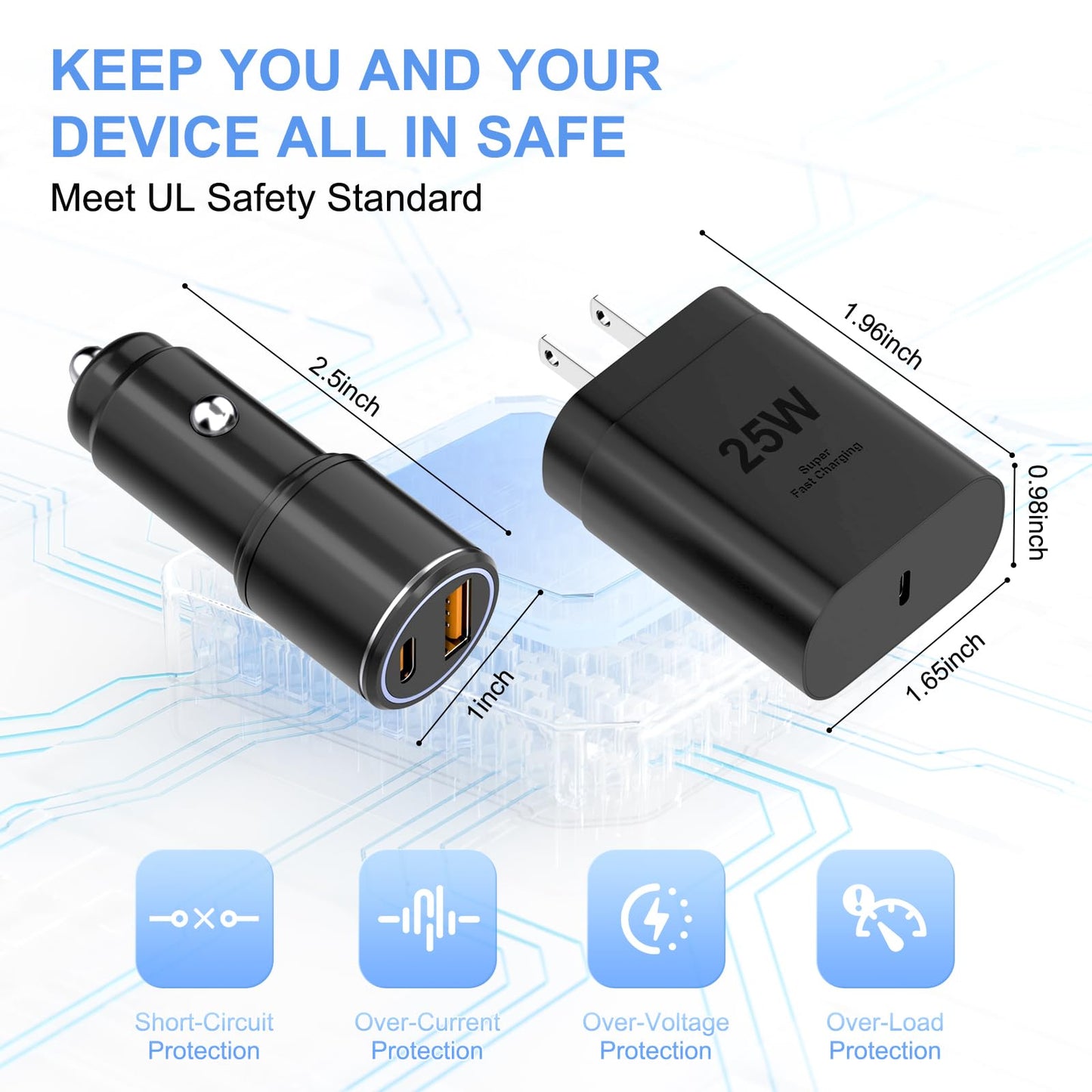 Samsung Super Fast Charger Type C Kit,25W PD USB C Wall/Car Charger for Samsung Galaxy S26/S25/S24/S23/S22/Plus/Ultra/FE/Note 20/10/A71,2020/2018 Pad Pro/Air,with 2X USB C-to-C Cable(6.6ft)