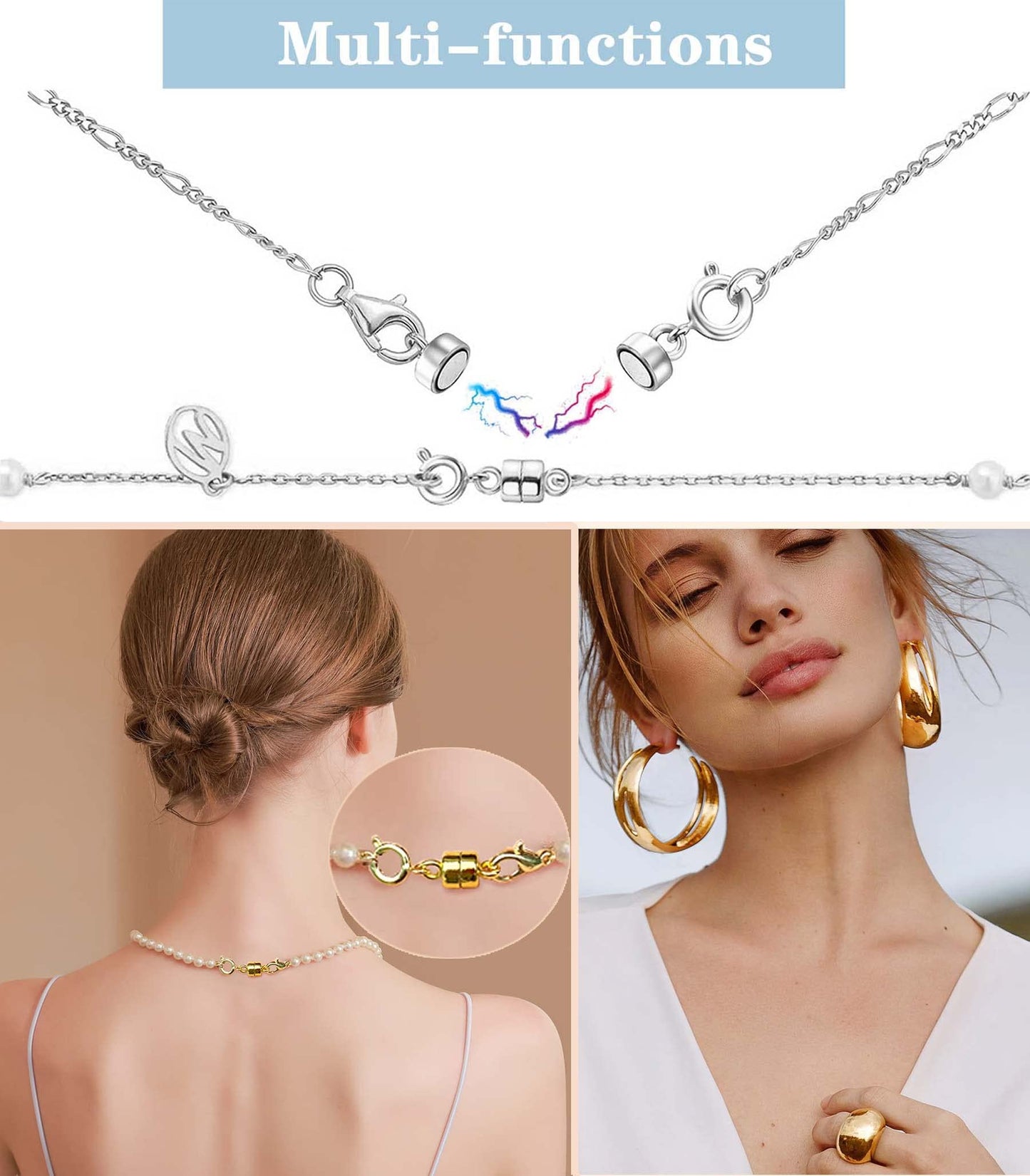 Dailyacc Magnetic Necklace Clasps and Closures - Safety 14 K Gold and Silver Jewelry Converters for Bracelets Chain Extender