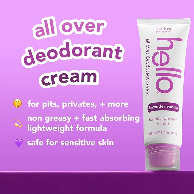 hello Lavender Vanilla and Clean Fresh All Over Deodorant Creams, Aluminum Free, 3 Ounces Each