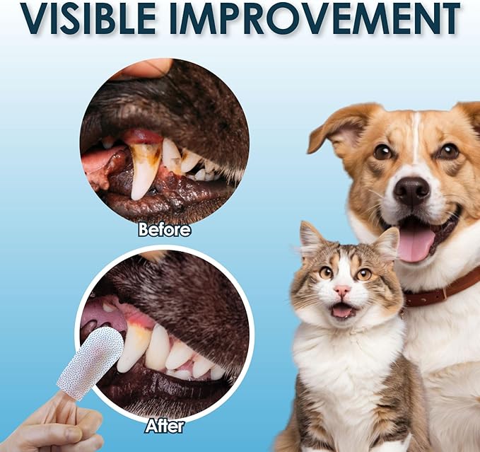 Mooncat Dental Finger Wipes Dogs Cats, Food-Grade Silicone Dots, 40 Count