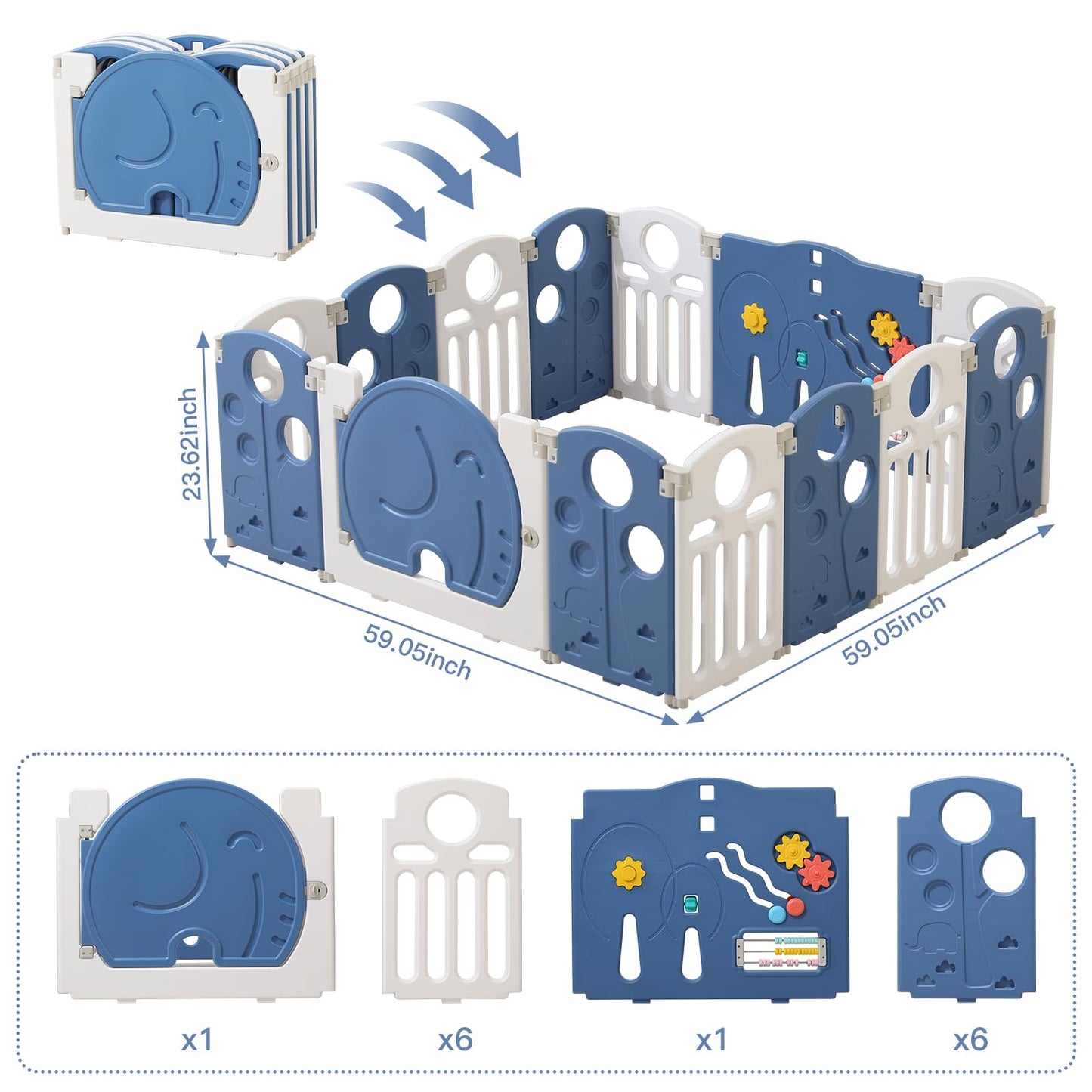 LulliSpace Baby Playpen,for Kids and Toddlers,Kids Activity Centre Safety Play Yard,Indoor&Outdoor Pattern Baby Fence with Game Panel, Safety Lock, Non-Slip Bases, Adjustable Shape,14 Panels