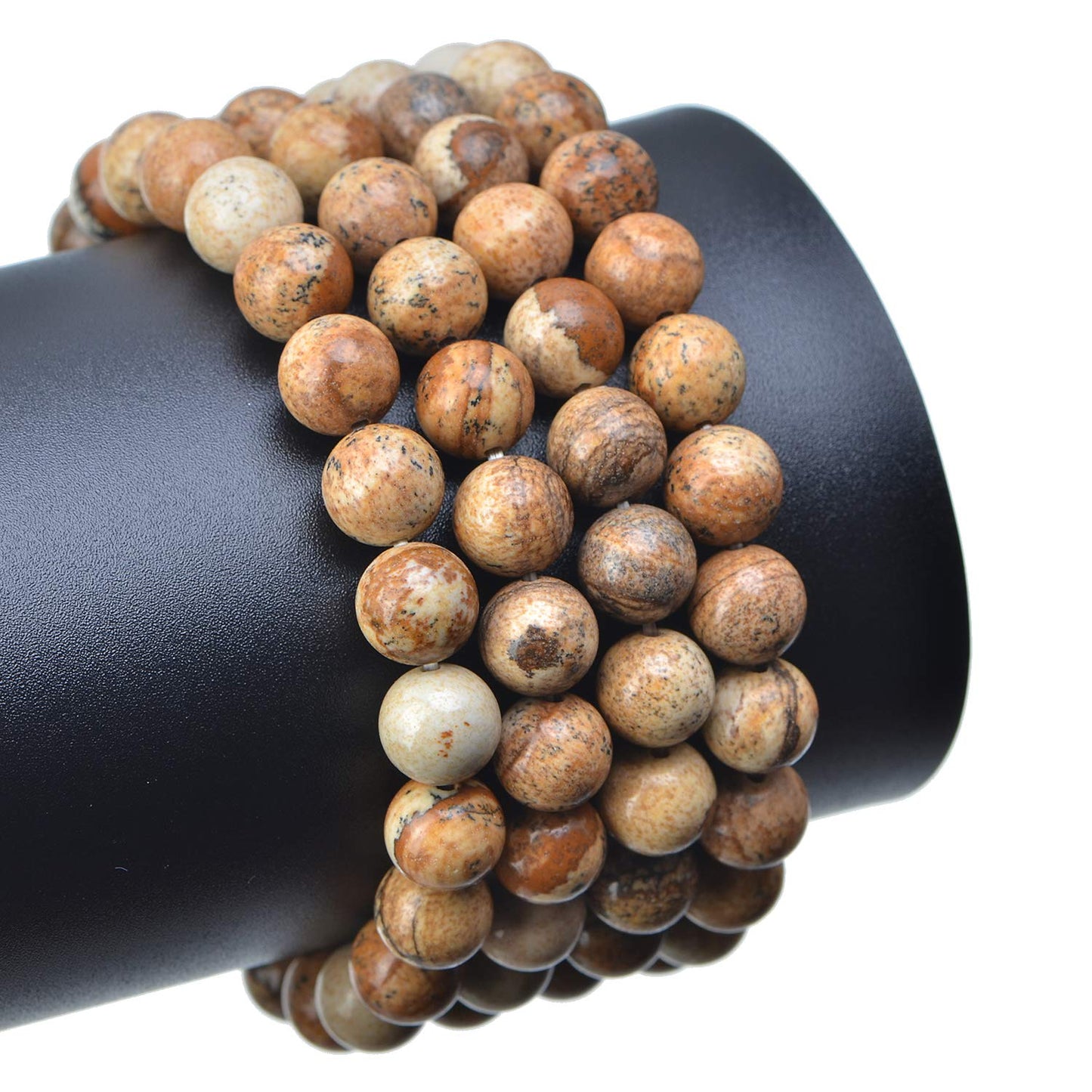 LPBeads 100PCS 8mm Natural Picture Jasper Gemstone Round Loose Beads for Jewelry Making with Crystal Stretch Cord