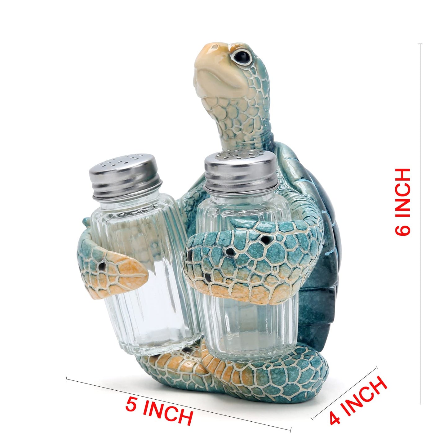 Hodao Sea Turtle With Salt and Pepper Shaker Figurines Decorations Turtle Set with Holder Figurine for Beach Bar or Tropical Kitchen Decor Turtle Table Decorations For Home Gifts (Turtle)
