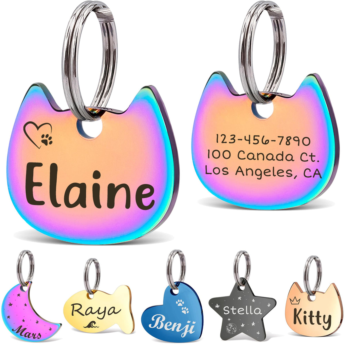 Anavia Small Size Dog Cat ID Tags, Small/XS Personalized Color Plated Stainless Steel Puppy Kitten Name Tags, Customized Engraved Nameplate Pet Collar Tag (Blue, Star)