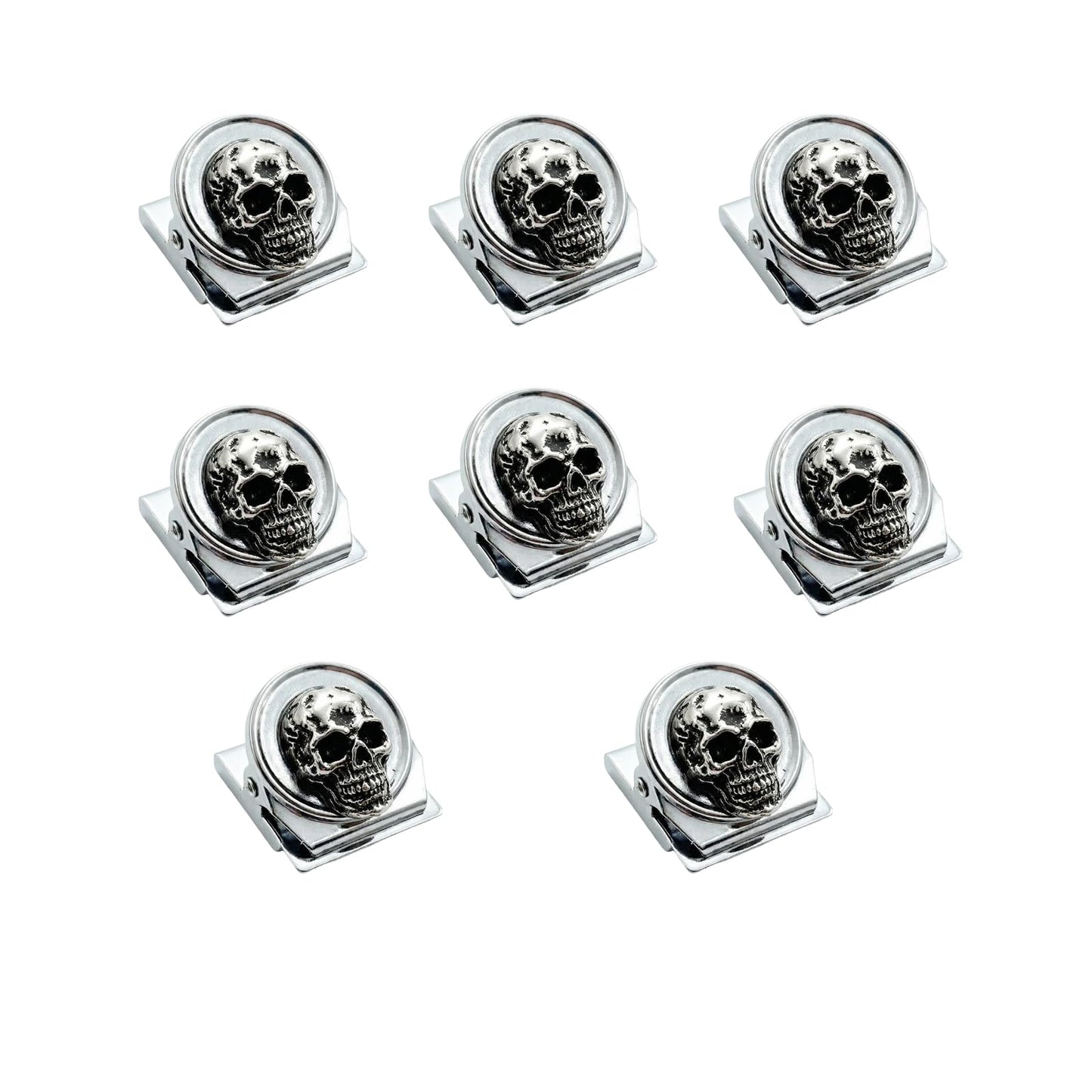 vinsiora Skull Magnetic Clips for Fridge, Set of 8 Metal Refrigerator Memo Holders, Strong Photo & Bag Clips for Kitchen Office Locker, Gothic Skull Fridge Magnets