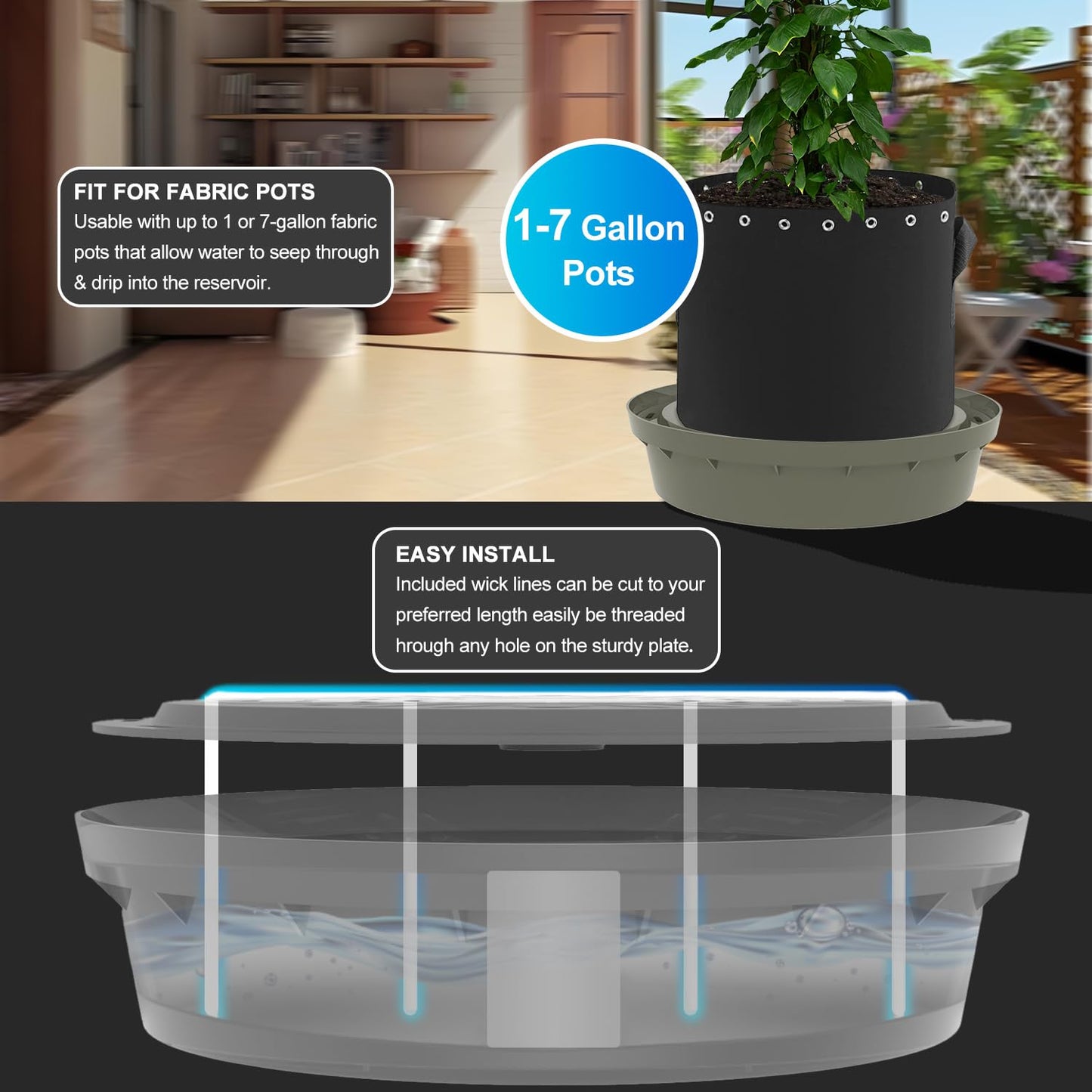 Molgoc Self-Watering Base with Visible Water Level,5-Pack,Keeps Leaves and Flying Insects Out,Maintains Water Quality, Equipped with Rollers for Easy Movement and Rotation, Brown.