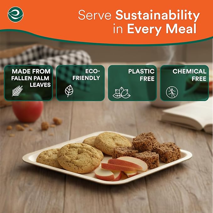 ECO SOUL 6 Inch Disposable Palm Leaf Plates [200 Pack] Premium Food-Safe Heavy Duty Compostable Bamboo Paper Plates for Dessert, Dinner, Apetizers, Weddings, Party, Camping & Catering Events [Square]