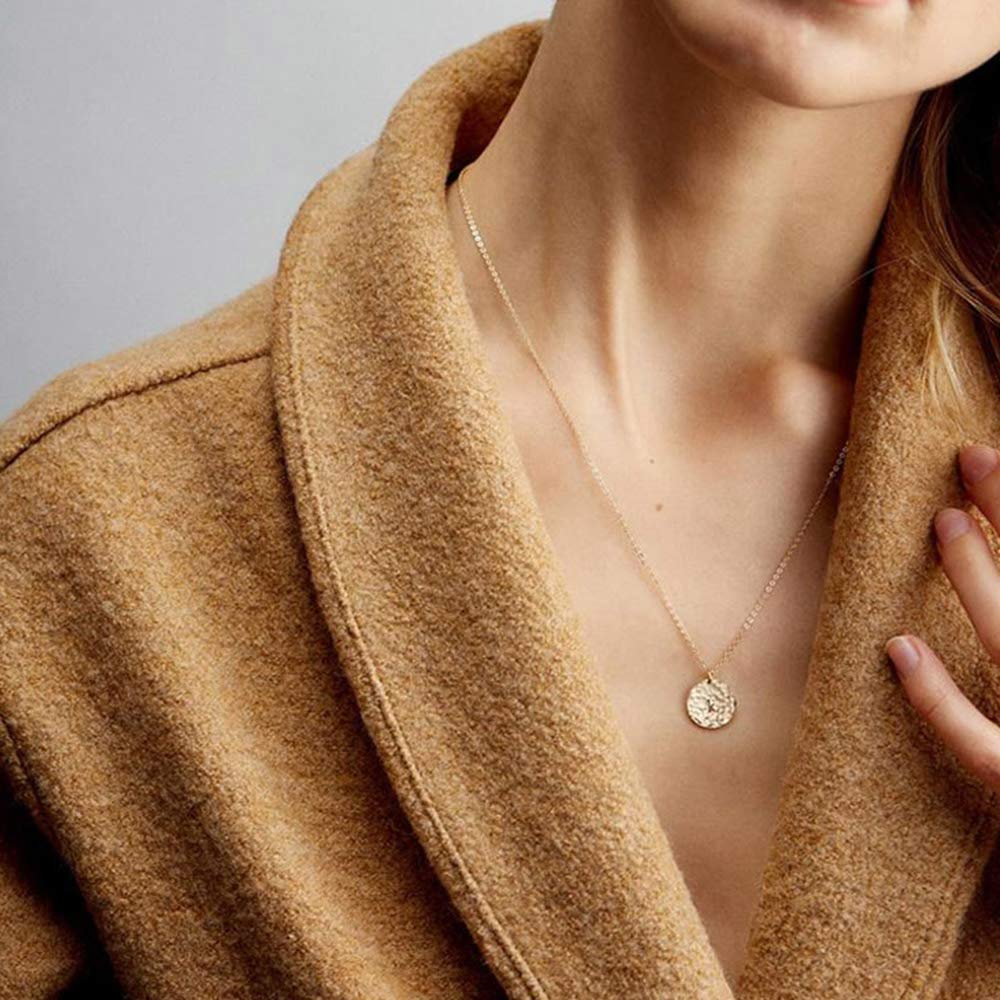 Turandoss Dainty Choker Disc Necklace Hammered Necklaces for Women Simple Necklace Jewelry