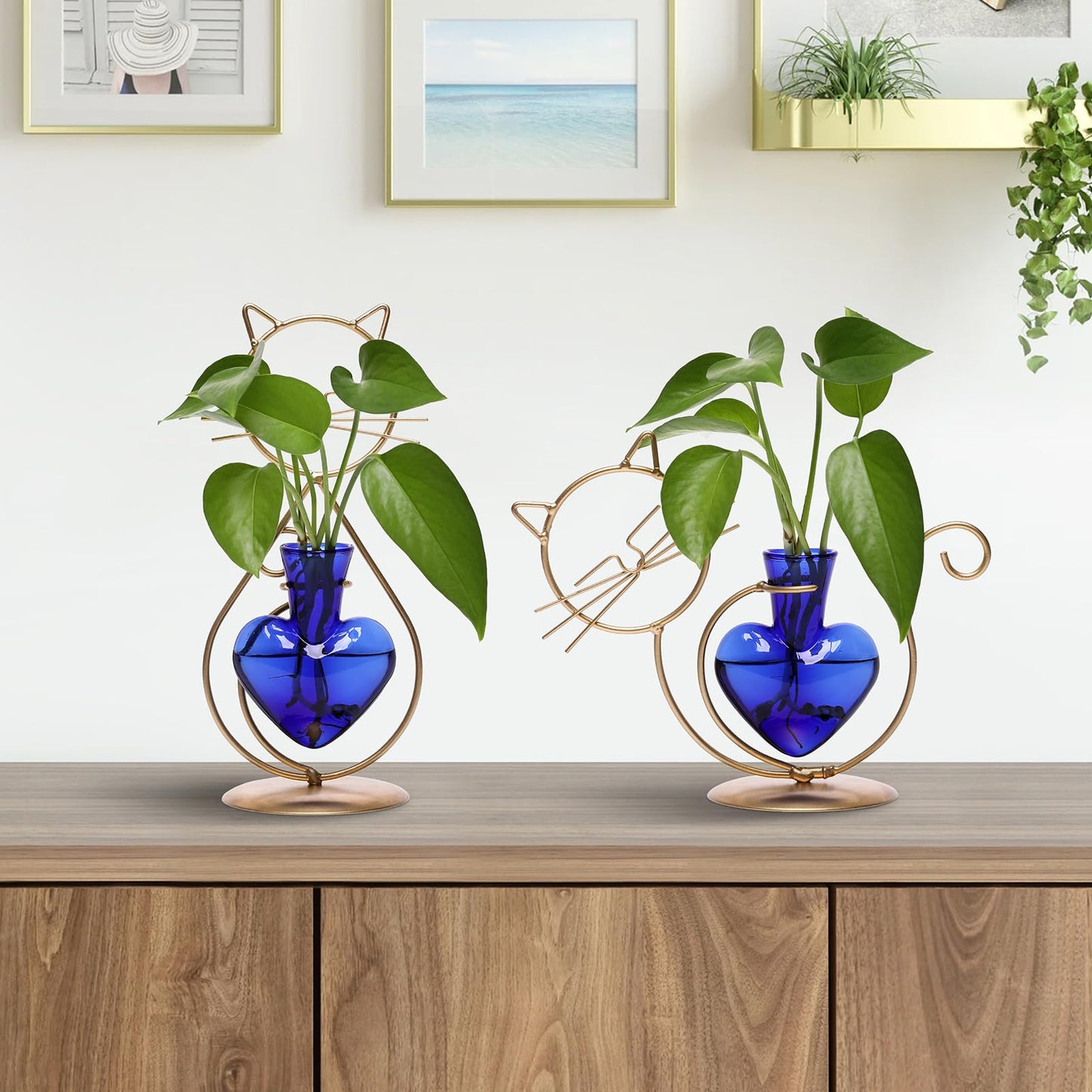 Plant Terrarium Plants Propagation Station Cat Lover Gifts for Women Home Office Decor Cat Desk Accessories