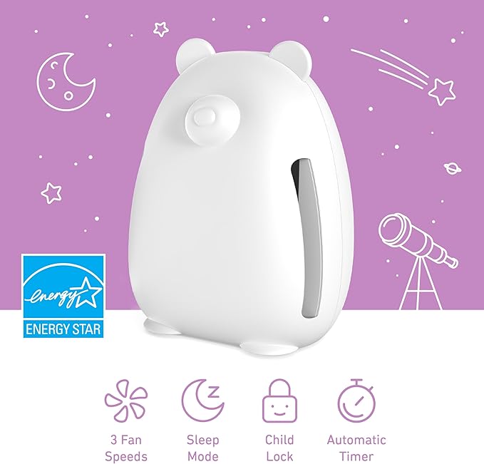 Pure Enrichment PureBaby Kids Bear Air True HEPA Air Purifier - Energy Star Rated, 4 Stage Air Filtration, UV-C Light, and Night Light for Medium-Large Rooms - Baby Nurseries, Kid Bedrooms (White)