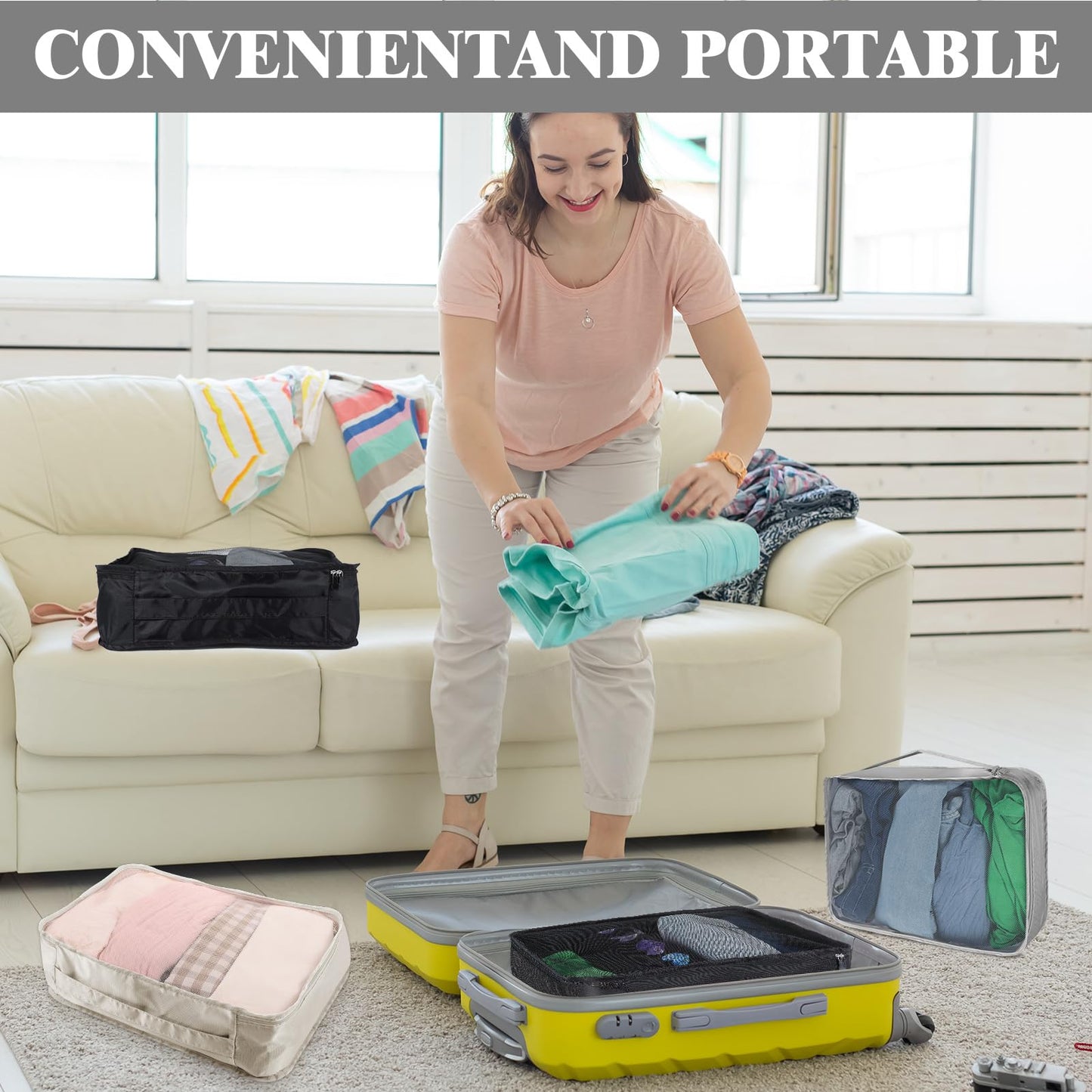 12 Pcs Packing Cubes for Suitcase Travel Luggage Bags Bulk Mesh Organizer Set for Hiking Camping Backpacking Clothes Accessories