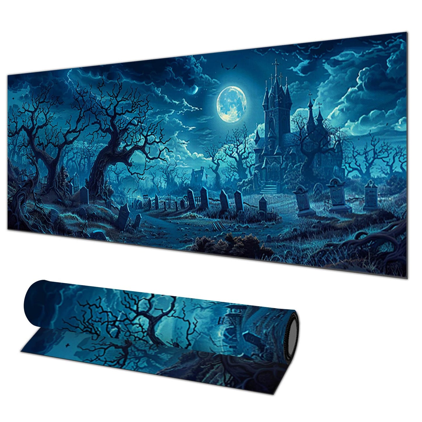 HOMETITUTE Large Mouse Pad 31.5x11.8 Inch Gaming Mousepad Moonlit Graveyard Night Art Non-Slip Keyboard Desktop Protector Mat XL Mouse Pad for Home Office Laptop Wireless Mice Accessories
