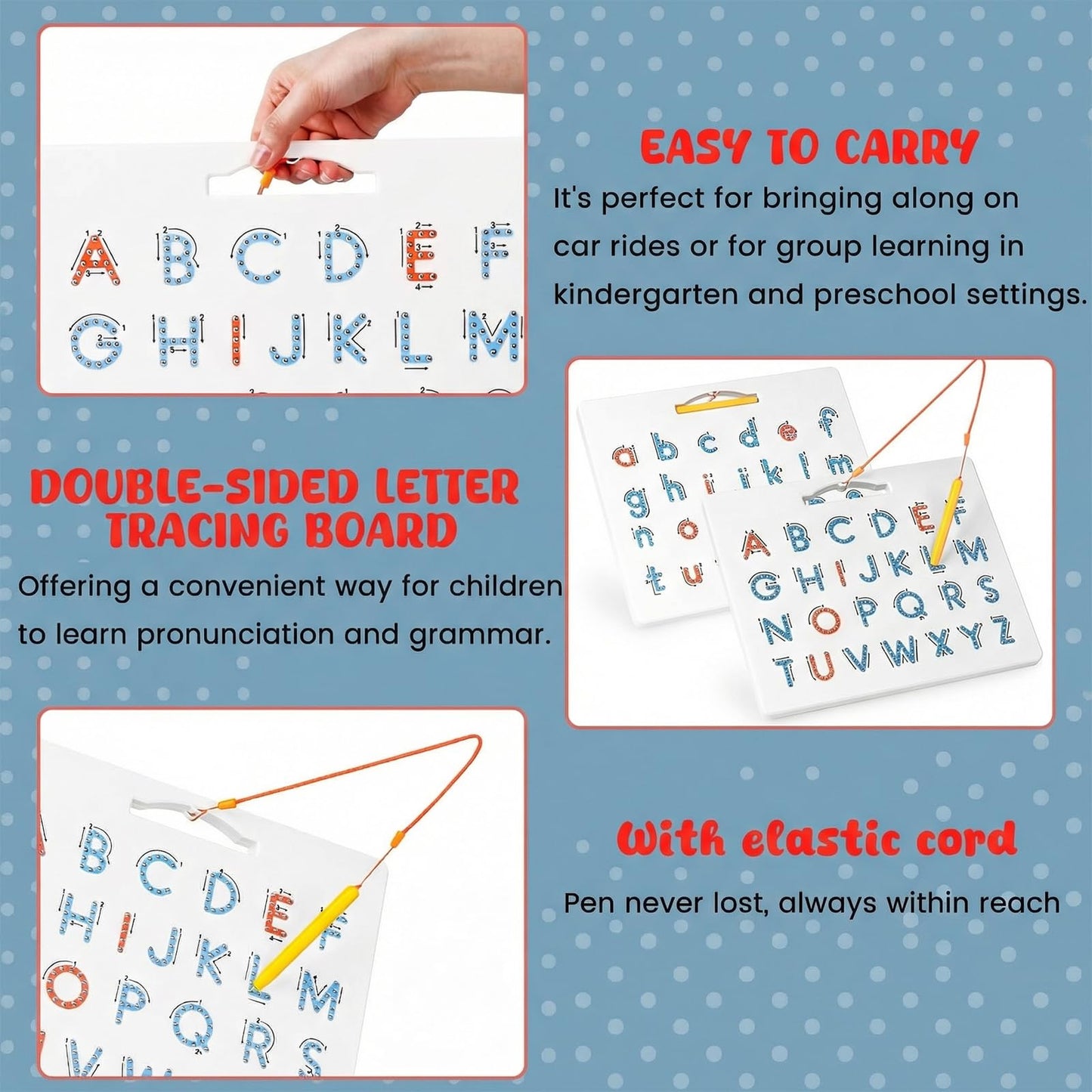 LovesTown Magnetic Alphabet Tracing Board, Double Sided Magnetic Letter Board for Kids Preschool Educational Learning Toys for Toddlers