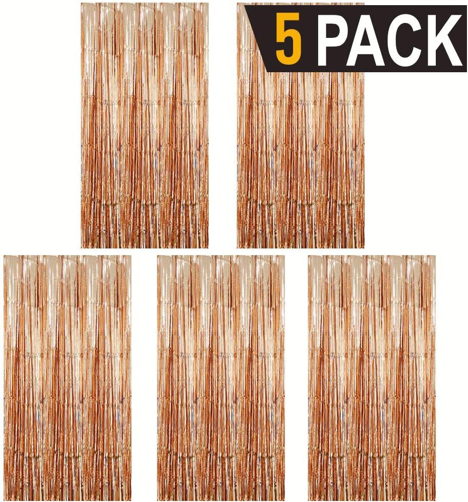 GOER 3.2 ft x 8.2 ft Metallic Tinsel Foil Fringe Curtains Party Photo Backdrop Party Streamers for Birthday,Graduation,New Year Eve Decor (5 Packs,Champagne Gold)