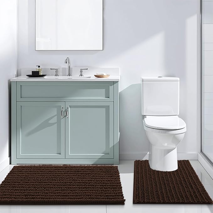 Arotive Luxury Chenille Bathroom Rug Mat, Extra Soft Thick Absorbent Shaggy Bath Rugs, Non-Slip Machine Wash Dry, Plush Bath Mats for Bathroom, Shower and Tub, 45x27, Brown