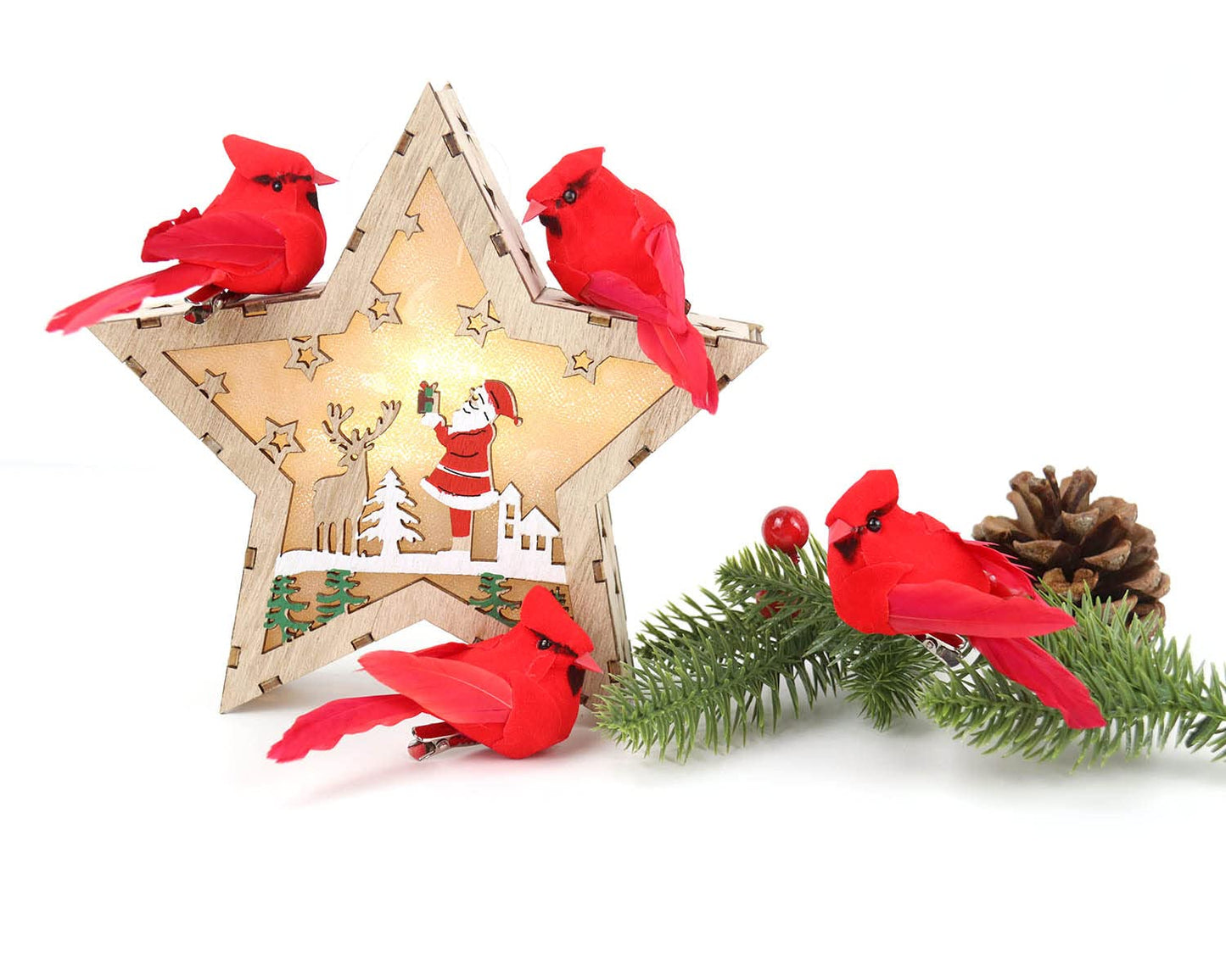 KLEWEE 12 Pcs Cardinal Birds for Crafts, Mini Cardinal Clip On Christmas Tree Ornaments Artificial Red Birds Decorations for Wreaths Centerpieces DIY Crafts, Red Velvet & Feathers