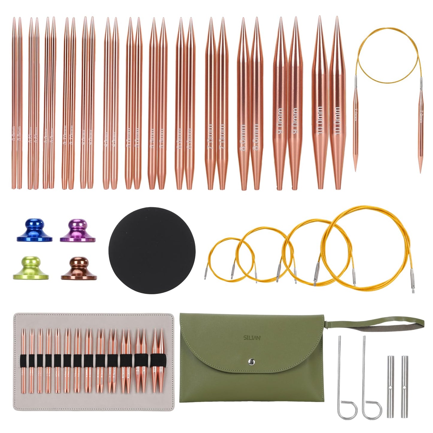 liomey Interchangeable Circular Knitting Needles Set - 13 Pairs (3mm-10mm) with 4 Flexible Cables, Aluminum Needle, Ergonomic Design for Beginners and Advanced Knitters, Rose Gold