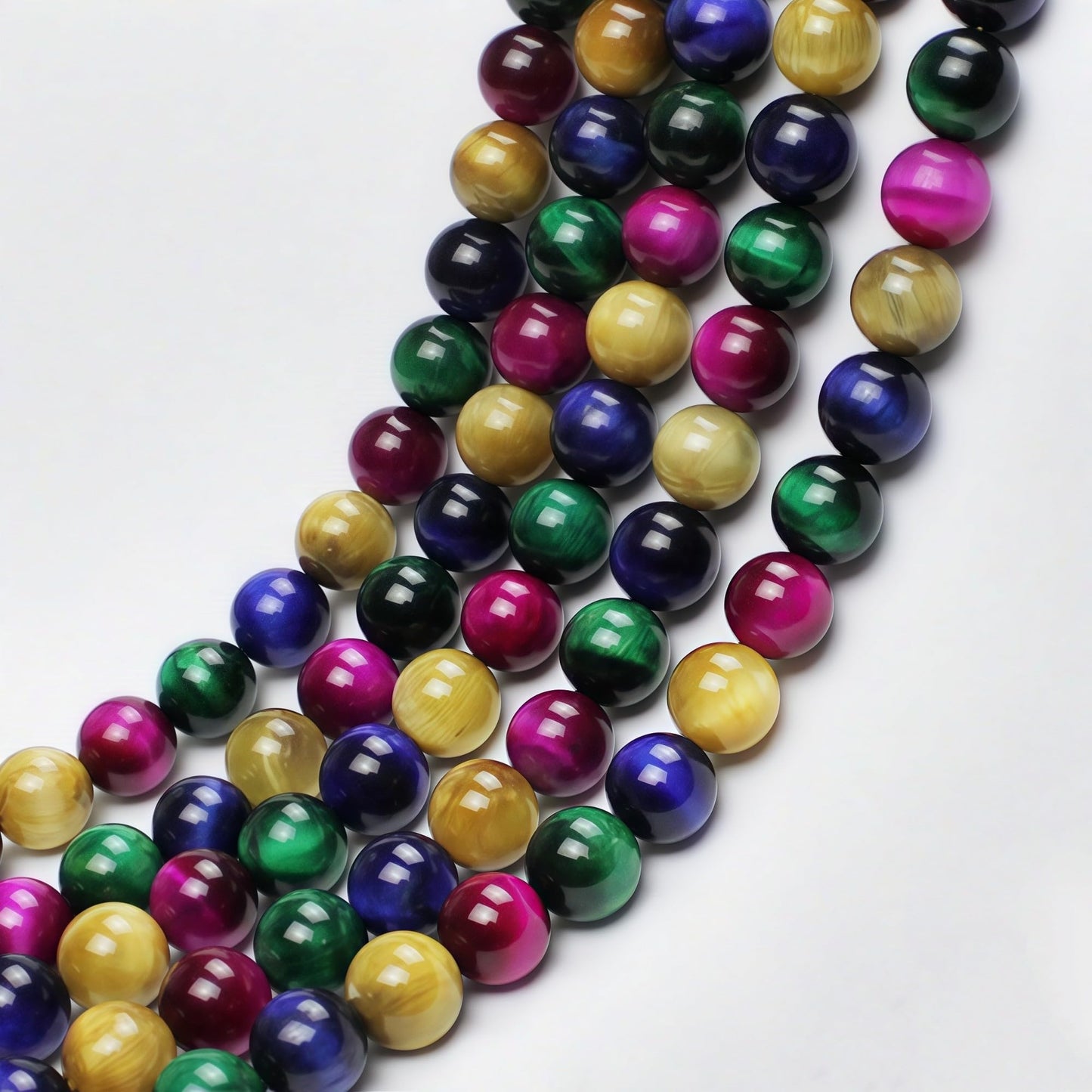 MJDCB Stone Beads 8mm 43pcs Round Mixed Color Tiger's Eye Loose Gemstone Bead Charms for Jewelry Making Bracelet Necklace Earring Pendant