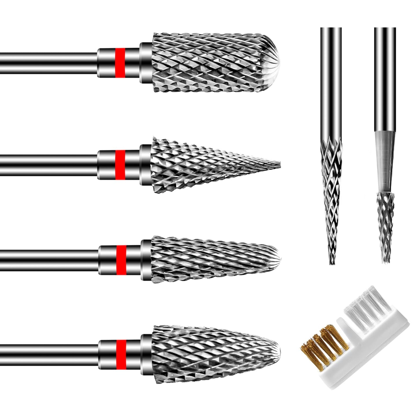 CGBE Nail Drill Bits, 6 Piece Nail Drill Bit Grinding Heads Carbide Machine Accessories for Manicure Remove Acrylic or Hard Gel Polygel, 3/32 Inch Professional Bits for Nail Cutter - Fine