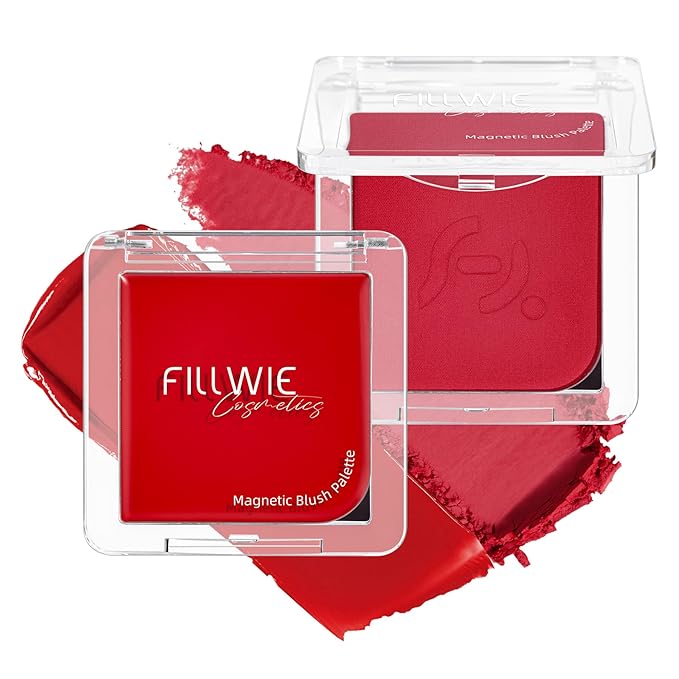 Blush Palette Duo – Cream & Powder Blush Set in Classic Red, Long-Wearing & Moisturizing, Easy to Blend, Radiant Coverage for Cheeks, Eyes & Lips, Magnetic Palette Compatible (2Pack,Merlot Mood)