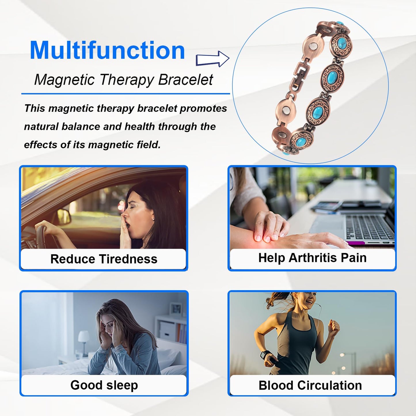 EnerMagiX Copper Bracelets for Women for Arthritis, Pure Copper Set with Turquoise Adjustable Magnetic Bracelet, Mother's Day Presents(0174 2Pcs)