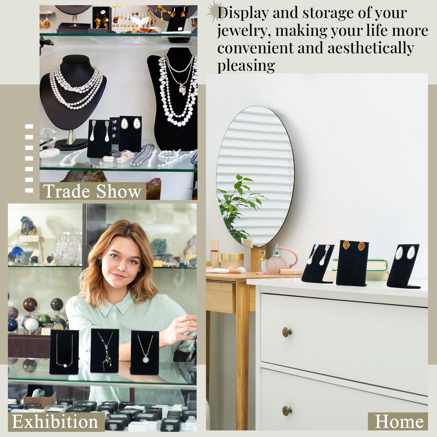 RattanView 24 Pcs Earring Display Stand Necklace Pendant Jewelry Stand Showcase Organizer Display Holder for Earring Pendant Accessory Rack(Black,Straight Style,Velvet)