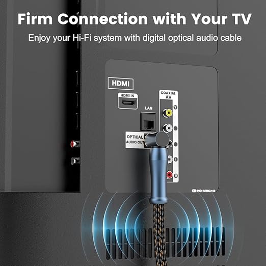EMK 90 Degree Toslink Optical Cable 24K-Gold Connector 360 Degree Free-Rotating Plug Fiber Optic Cable S/PDIF Toslink Male to Male for Home Theater, Sound Bar, TV, PS4, Xbox (Blue,6.6ft/2m)