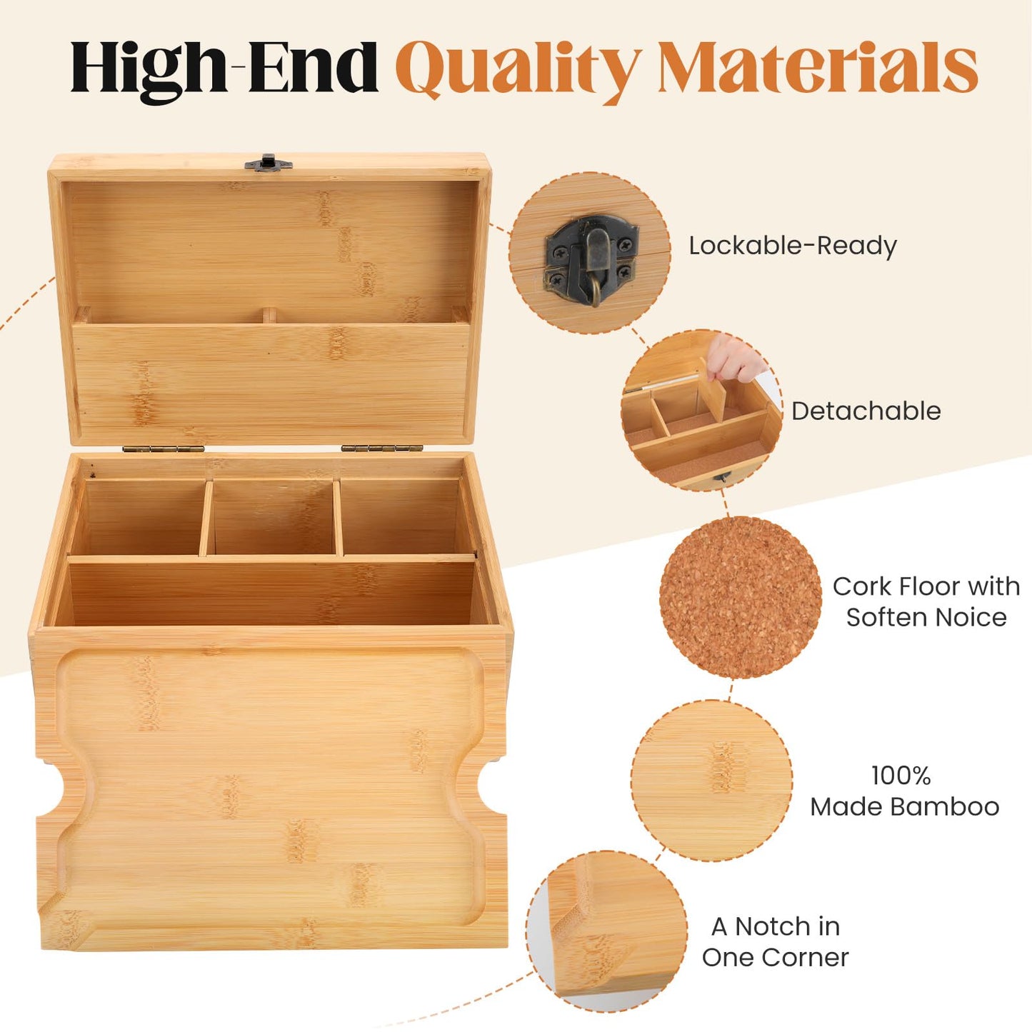 Coozyupper Large Bamboo Storage Box with Removable Tray Kit - Decorative Box Set, Glass Jars, and Accessories Wooden Storage Kit and Accessories Tool.Birthday Gifts