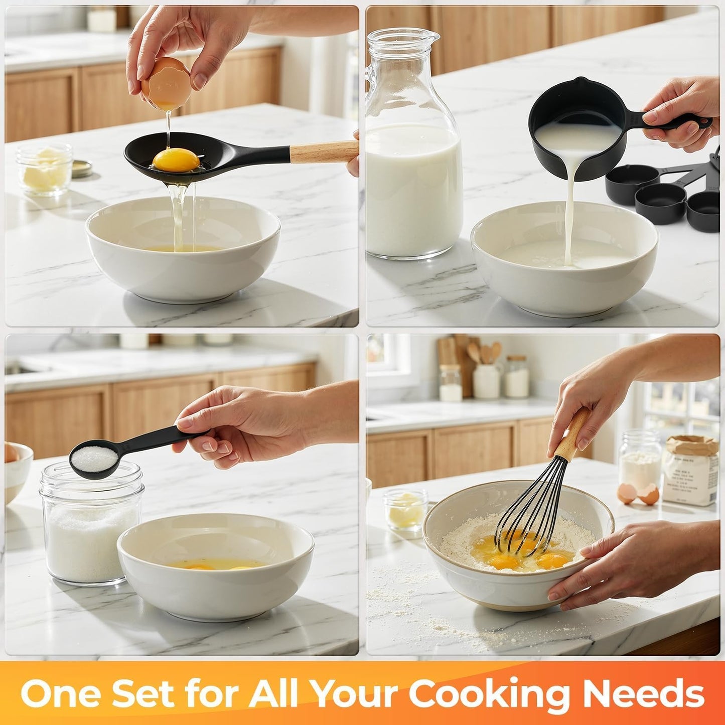 WISELIFE Kitchen Utensils Set - 33 PCS, Heat-Resistant Silicone Cooking Utensils Set with Wooden Handle, BPA-Free Kitchen Gadgets Spatula Sets with Holder for Nonstick Cookware (Black)