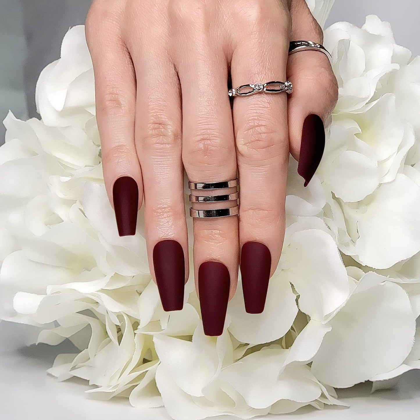 Hypnaughty Press On Nails - Rhinestone Noir & Maroon Xtreme, Trendy & Salon Quality Reusable Nails With Kit