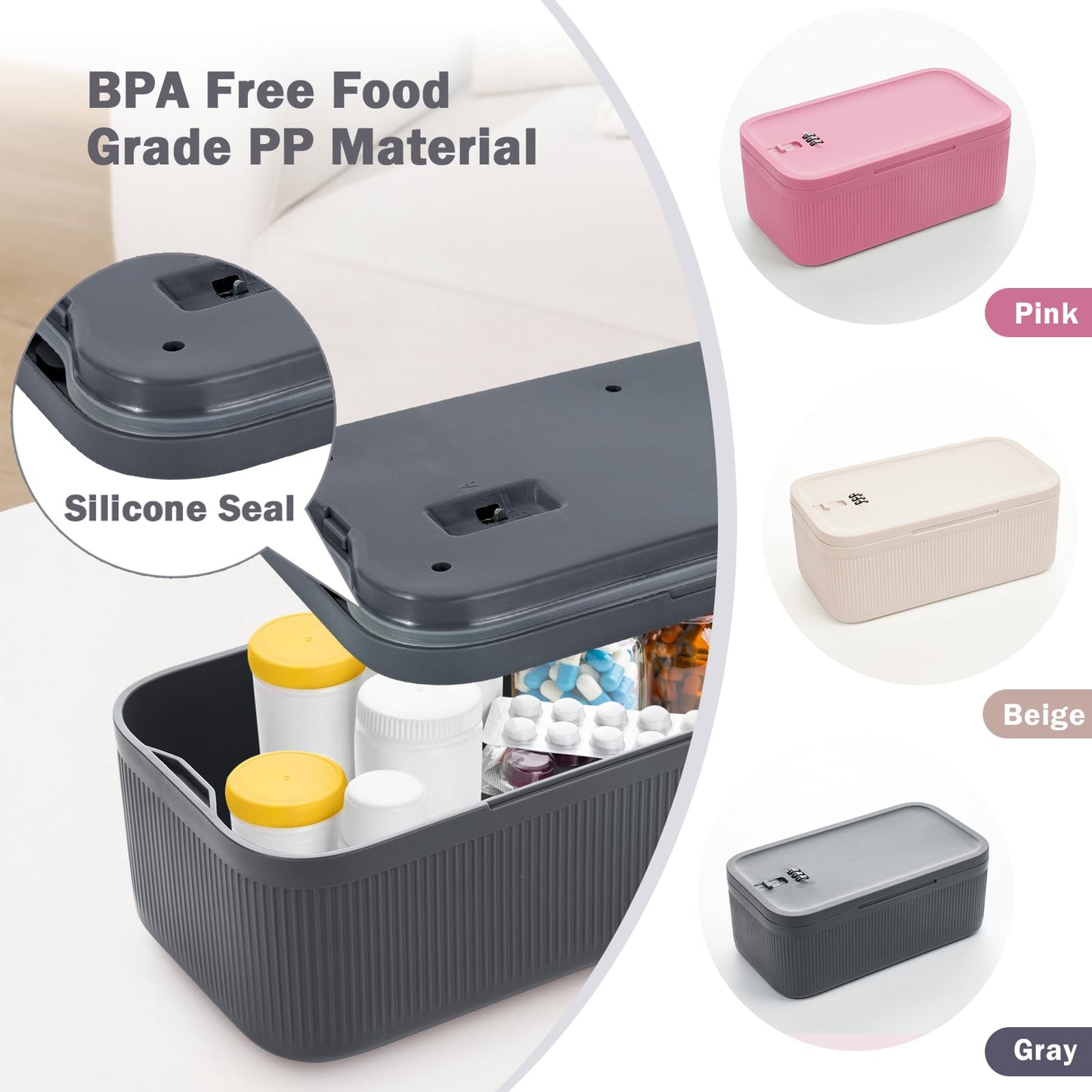 Lockable Storage Box, Small Lock Box with Combination Code for Phone/Medicine Safe/Food Home/Refrigerator/Office/Personal Items/Travel/Gift,9.25 x 5.04 x 3.62’’
