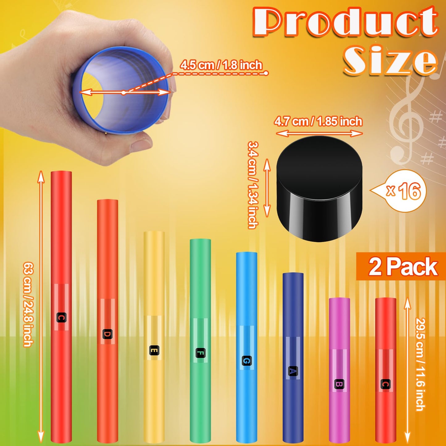 Silipull 16 Pcs Musical Sound Tube Percussion Tube Set with Percussion Caps Music Instruments for Outdoor Classroom