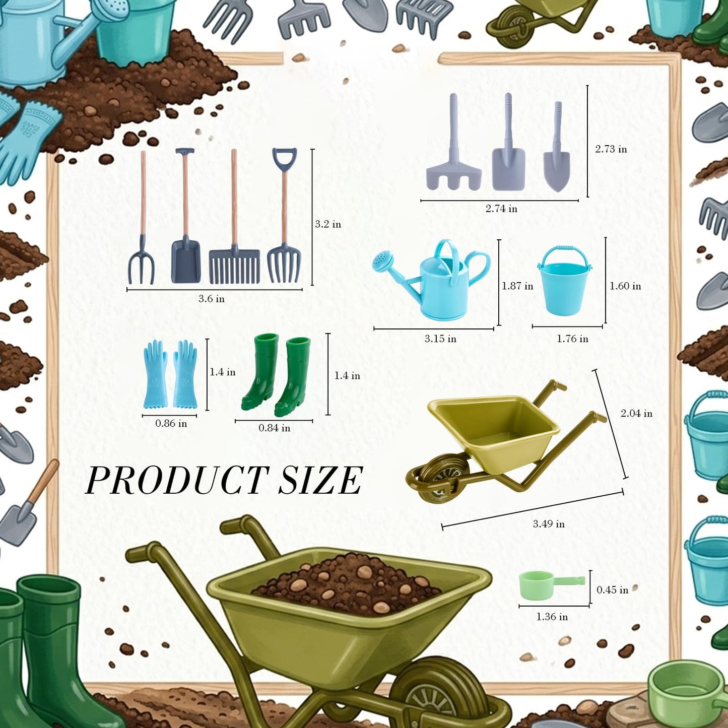 1:12 Scale Miniature Dollhouse Garden Tools Set, Mini Plastic Gardening Kit with Shovel, Rake, Hoe & Watering Can for Fairy Garden, Micro Landscape & DIY Craft Decoration