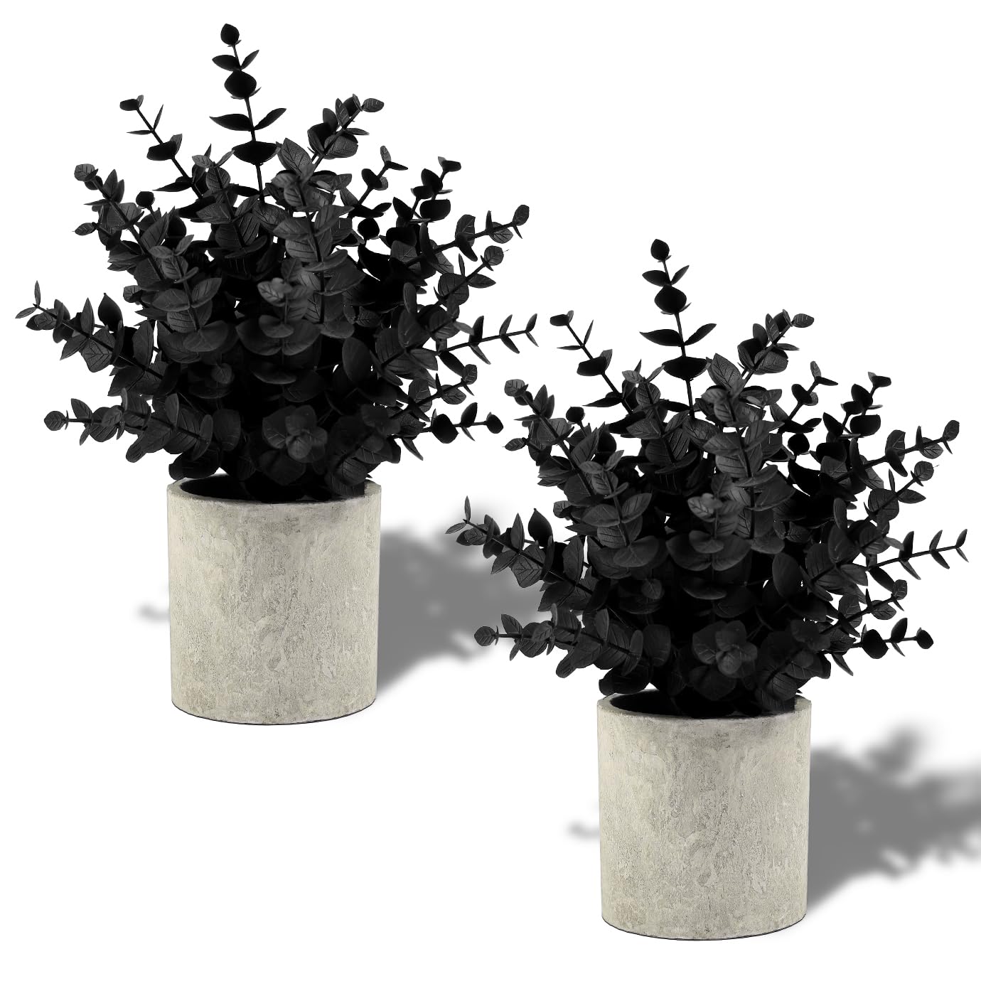 Coferset 2 Pack Black Fake Eucalyptus Small Fake Plants Potted Artificial Plants for Halloween Shelf Desk Home Farmhouse Room Coffee Table Decor Bathroom Decor (Black)