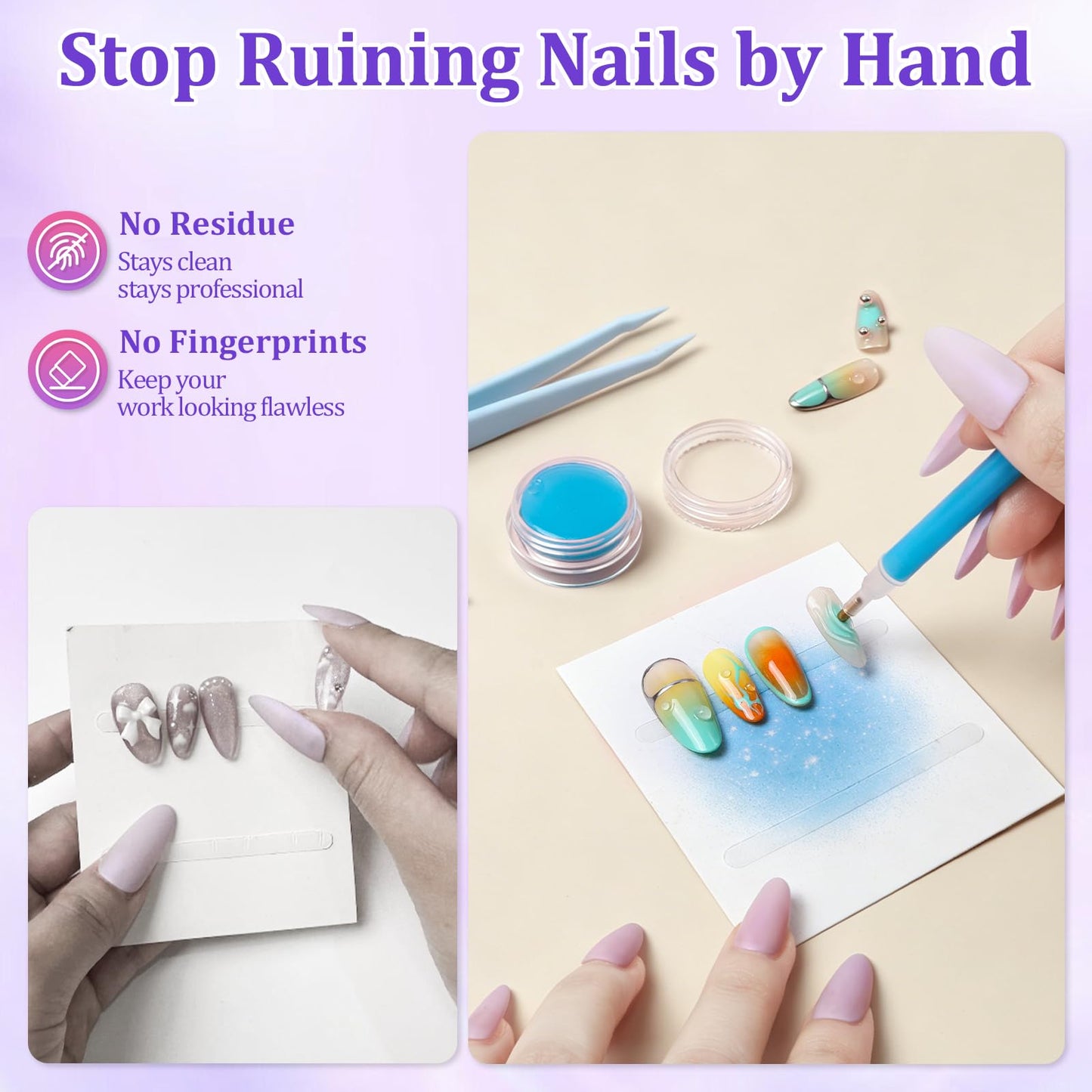 100PCS Press on Nail Packaging Bag, 100PCS Display Card with 231 Pcs Pre-cut Adhesive Tape & Diamond Art Pens & Glue Clay & Tweezers, 6-in-1 Set for Nail Display (Laser)