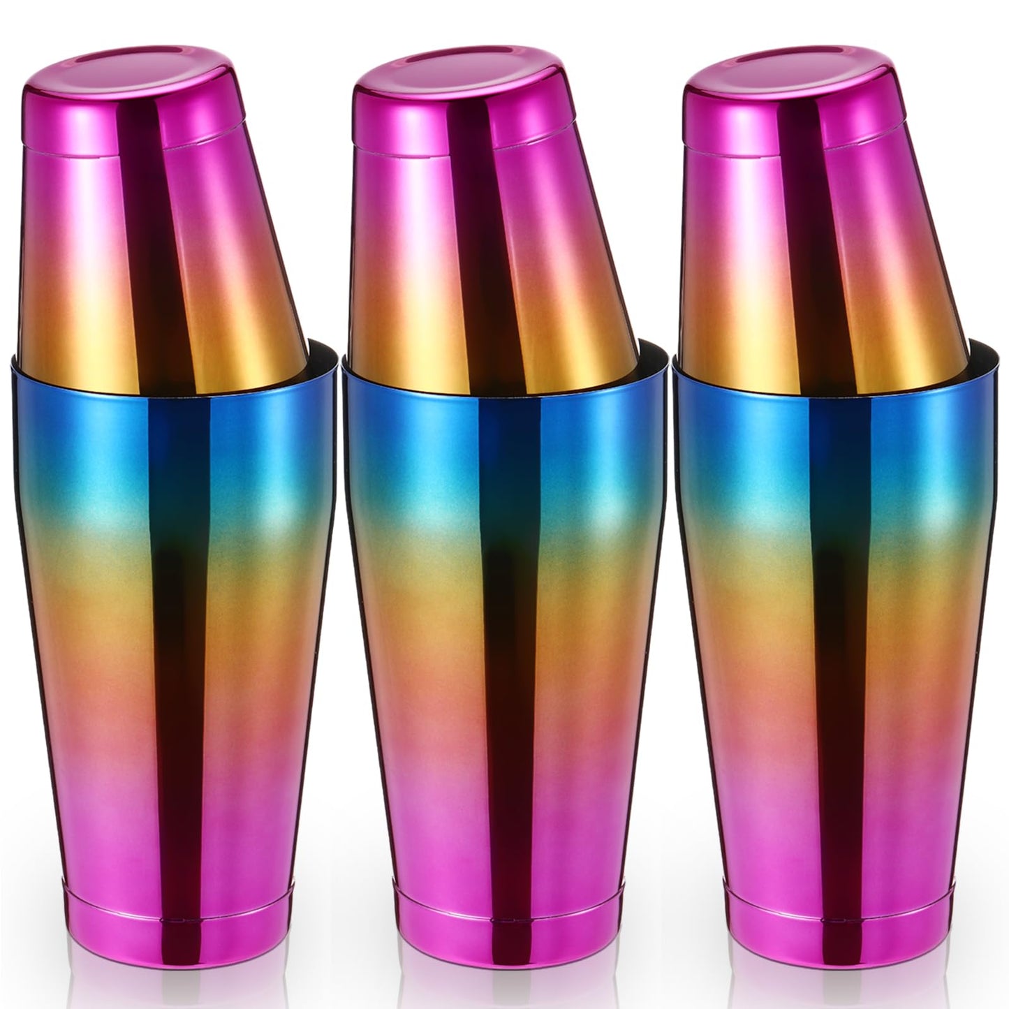 Sabary 6 Pcs Cocktail Shakers Professional Bar Shaker Boston Set Stainless Steel Martini Drink Mixer Basic Tool Weighted Shake Metal Can Cocktail Shaker Set, 18 Oz, 28 oz (Gradient Color)