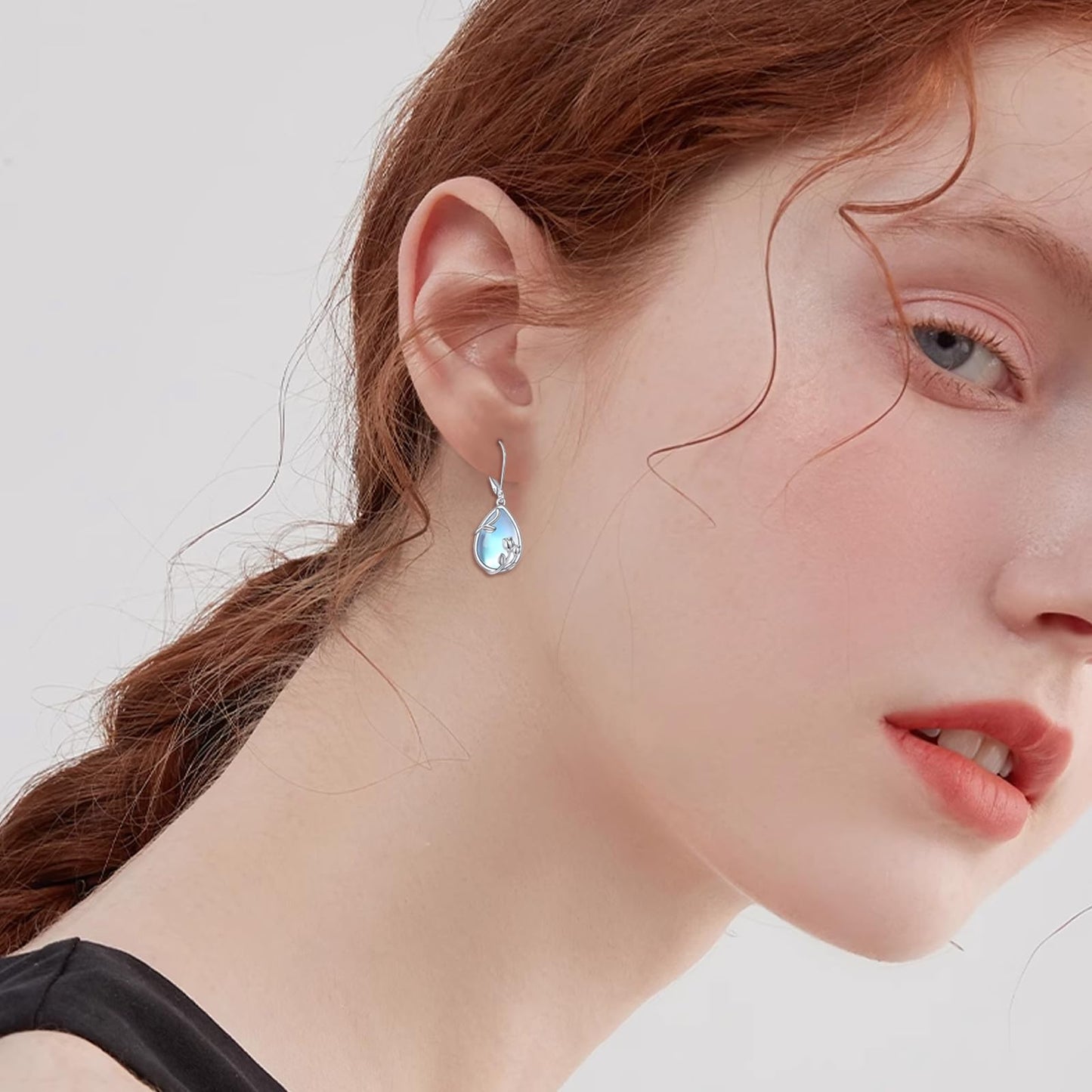 YFN Tulip Leverback Earrings for Women Sterling Silver Tulip Flower Dangle Moonstone Earring Jewelry for Women