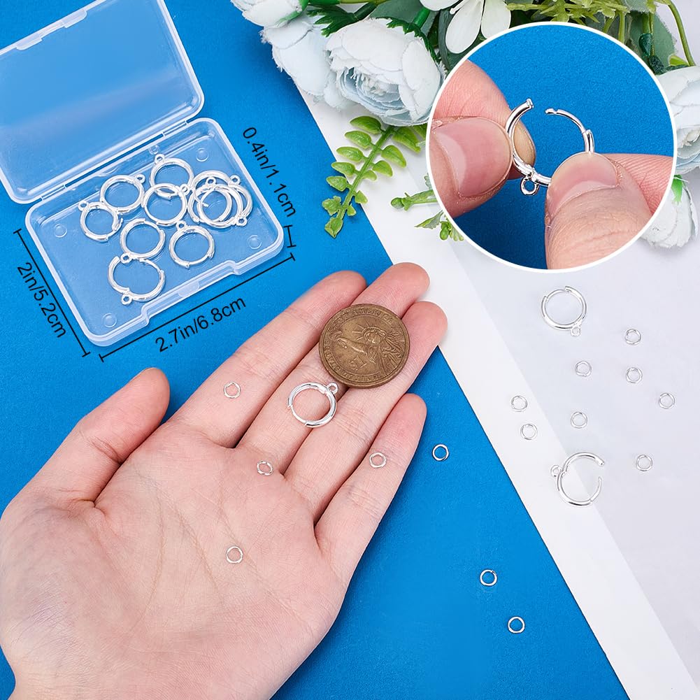 Beebeecraft 20Pcs Huggie Hoop Earring Hooks 925 Sterling Silver Plated Brass French Round Leverback Earring Findings with Open Jump Rings for Jewelry Making DIY Crafts