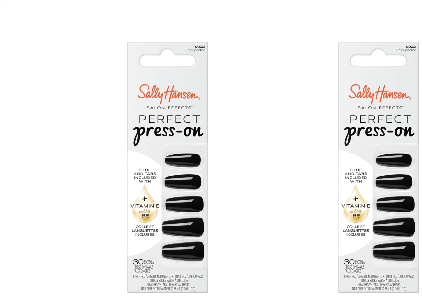 Sally Hansen Salon Effects Perfect Press-On Nails | Coffin Shape | Easy to Apply, Non-Damaging | 30 Nails, Nail Glue, Adhesive Tabs, File | Onyx-Pected (Pack of 2)
