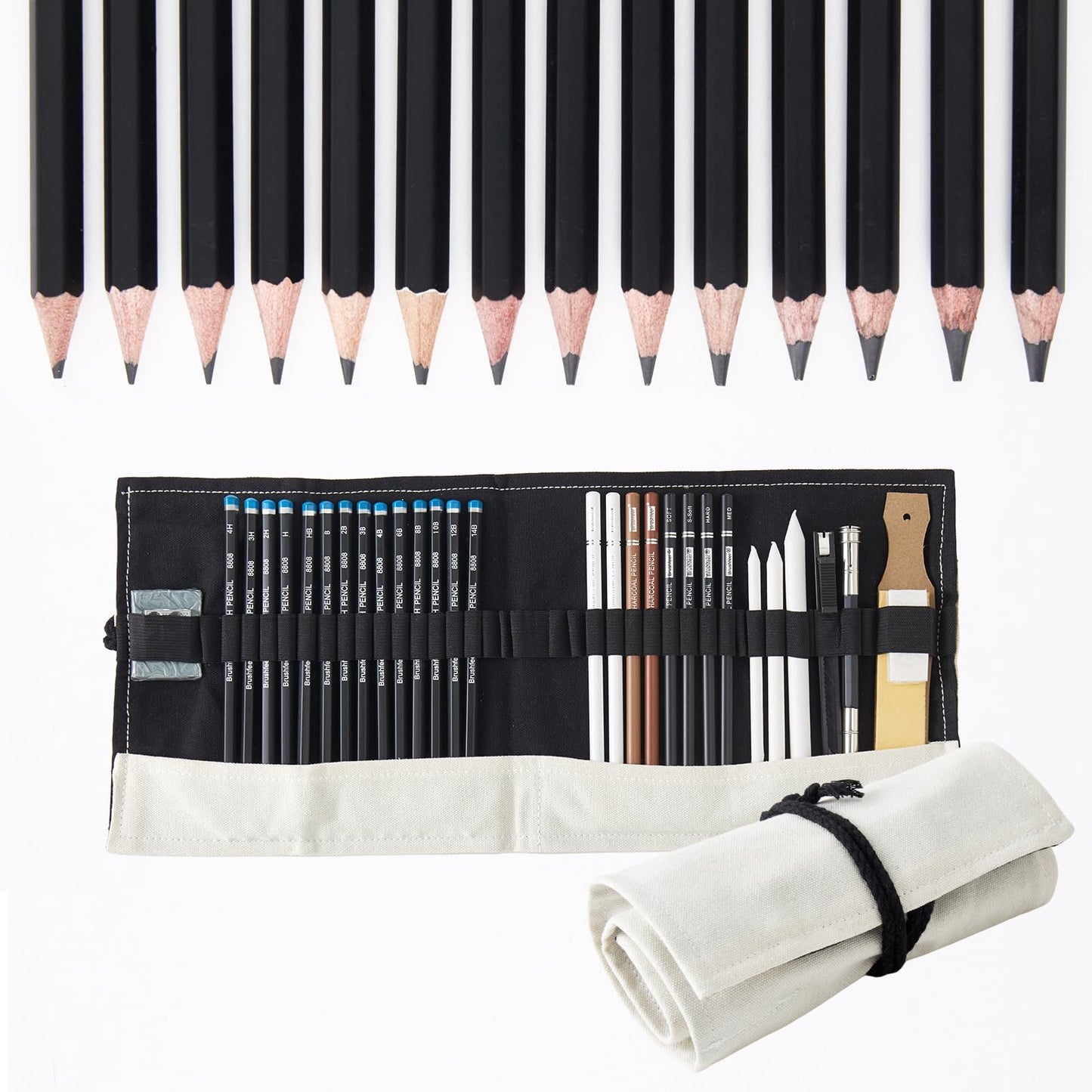 LEONHOME Professional Sketching Pencil Set with Full Hardness Range (3H–14B) – Graphite & Charcoal Pencils with Portable Canvas Pouch