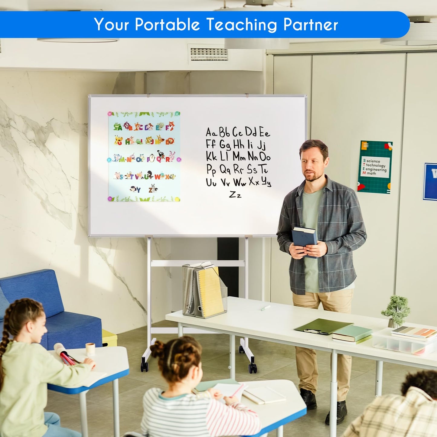Maxtek Mobile Whiteboard Stand with Wheels, Height Adjustable No Drill Needed Dry Erase Board Easel Stand for Classroom, Office, Home & School, Whiteboard Stand Only