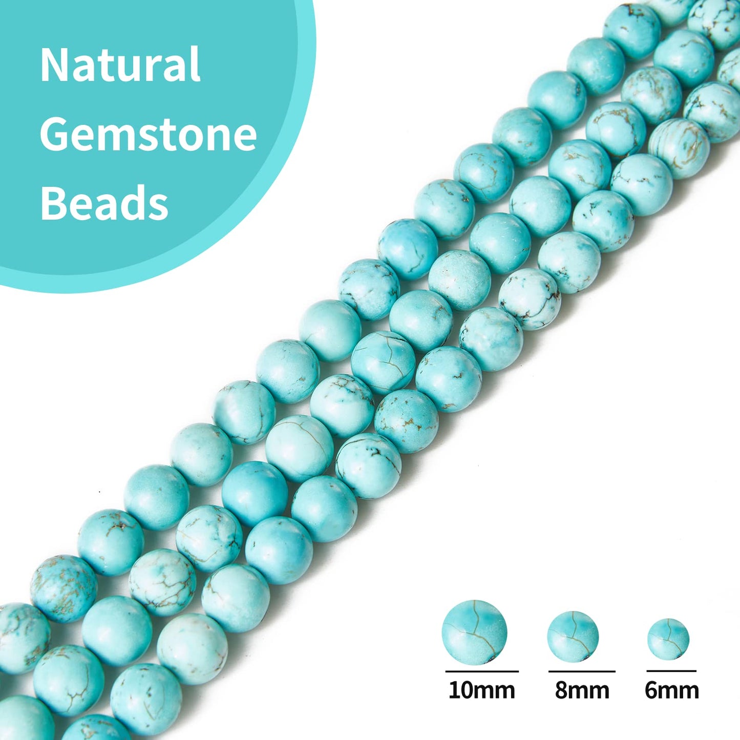45pcs 8mm Natural Turquoise Beads Gemstone Beads Round Loose Beads for Jewelry Making