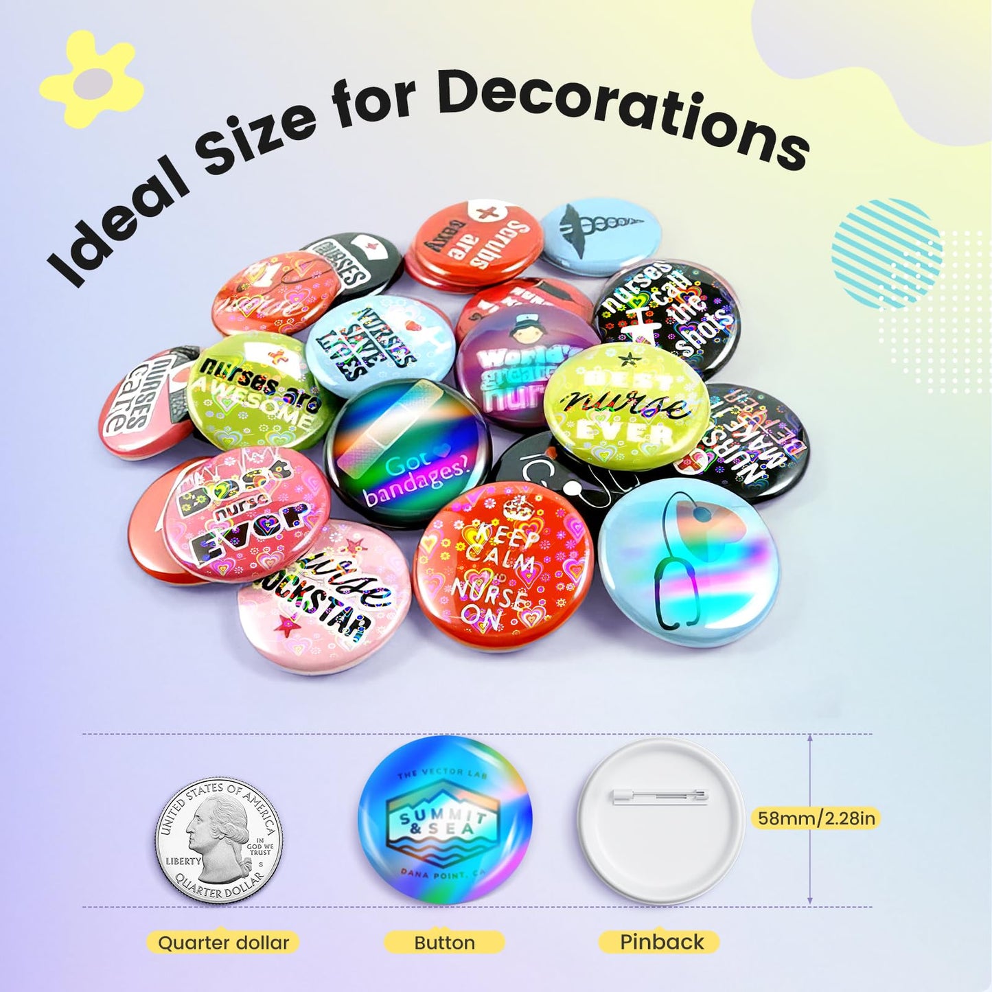 Button Maker Machine 2.25'' Button Press Machine Pin Badge Maker Machine with 100 Set Holographic Film, Button Pinback Making Supplies, Removable Dies, 1 Circle Cutter, 1 Cutting Mat, 50 Photo Paper