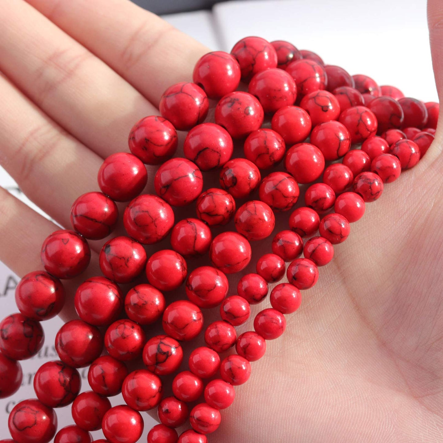 Filluck Natural Stone Beads 8mm Red Turquoise Polished Round Smooth Gemstone Beads for Jewelry Making 15 Inch(Red Turquoise,8mm)