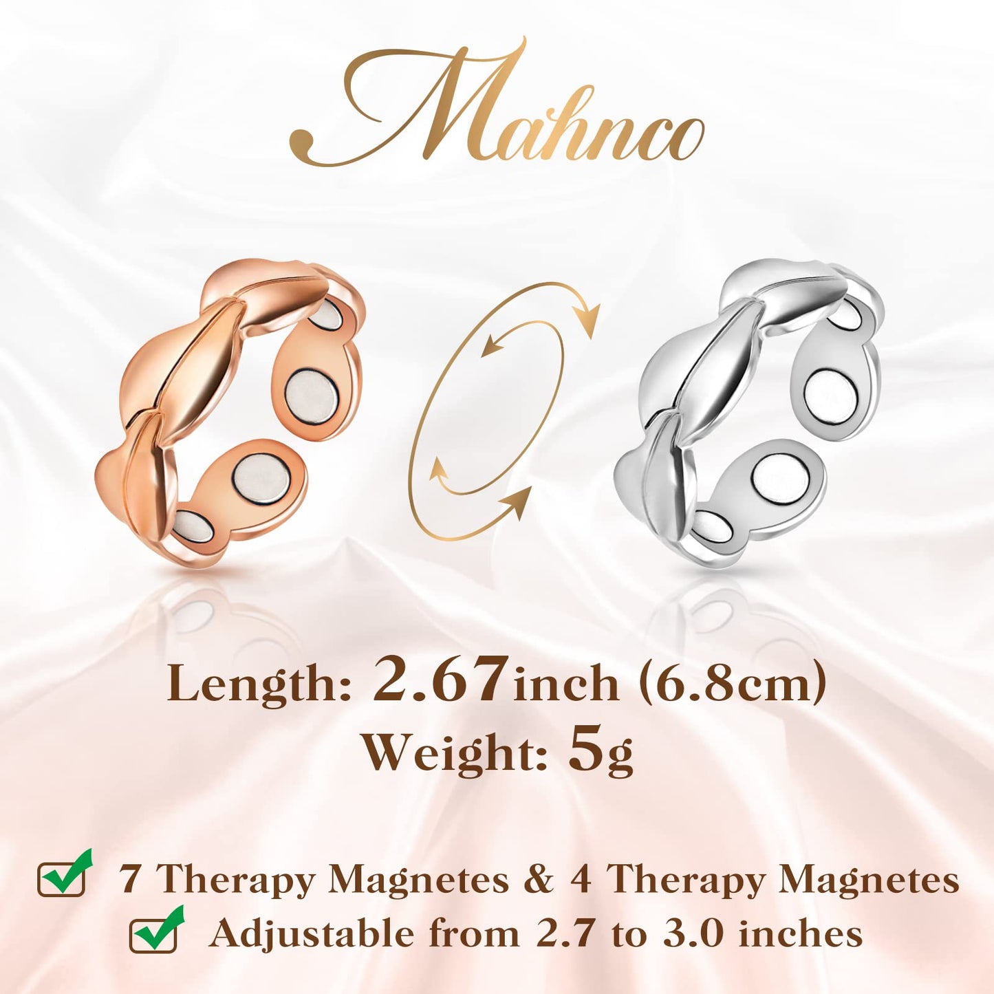 Mahnco Copper Rings for Women Magnetic Rings Finger Thumbs 3500 Gauss Strong Magnets -100% Solid Pure Copper Ring with Jewelry Gift Box (2PCS)