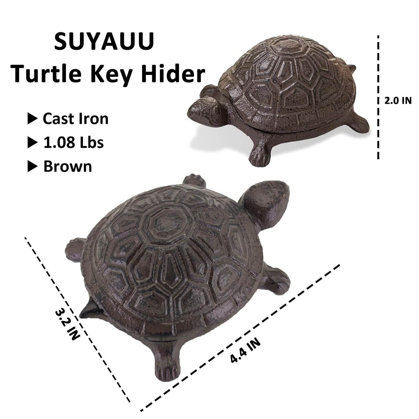 SUYAUU Spare Key Hider Turtle Shape, Brown Cast Iron Turtle Key Hidden Garden Decoration Safe Holder for Outdoor Yard Patio, Indoor Home Small Gift Box