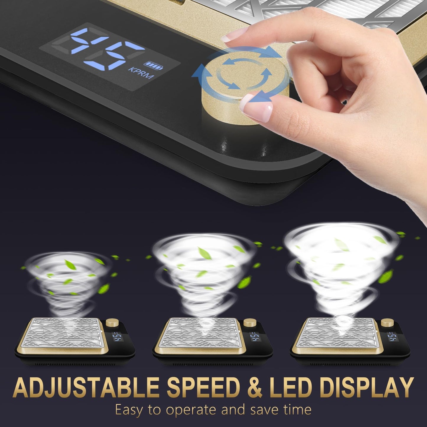 Nail Dust Collector,Powerful Nail Dust Fan with Reusable Filter,Rechargeable Nail Dust Vacuum Cleaner for Acrylic Gel Nails Polishing,Manicure Pedicure,Adjustable Speed