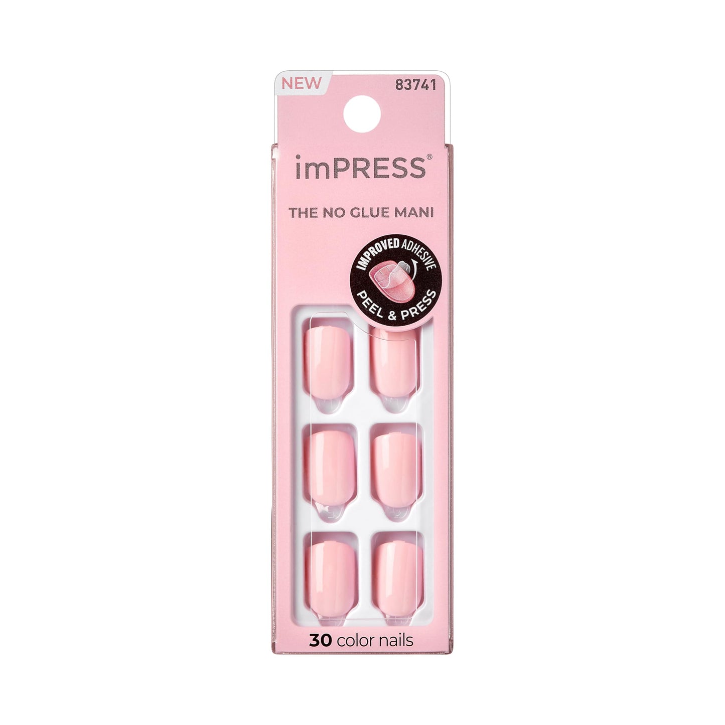Kiss Impress No Glue Mani Press On Nails, Color, 'Pick me Pink', Pink, Short Size, Squoval Shape, Includes 30 Nails, Prep Pad, Instructions Sheet, 1 Manicure Stick, 1 Mini File