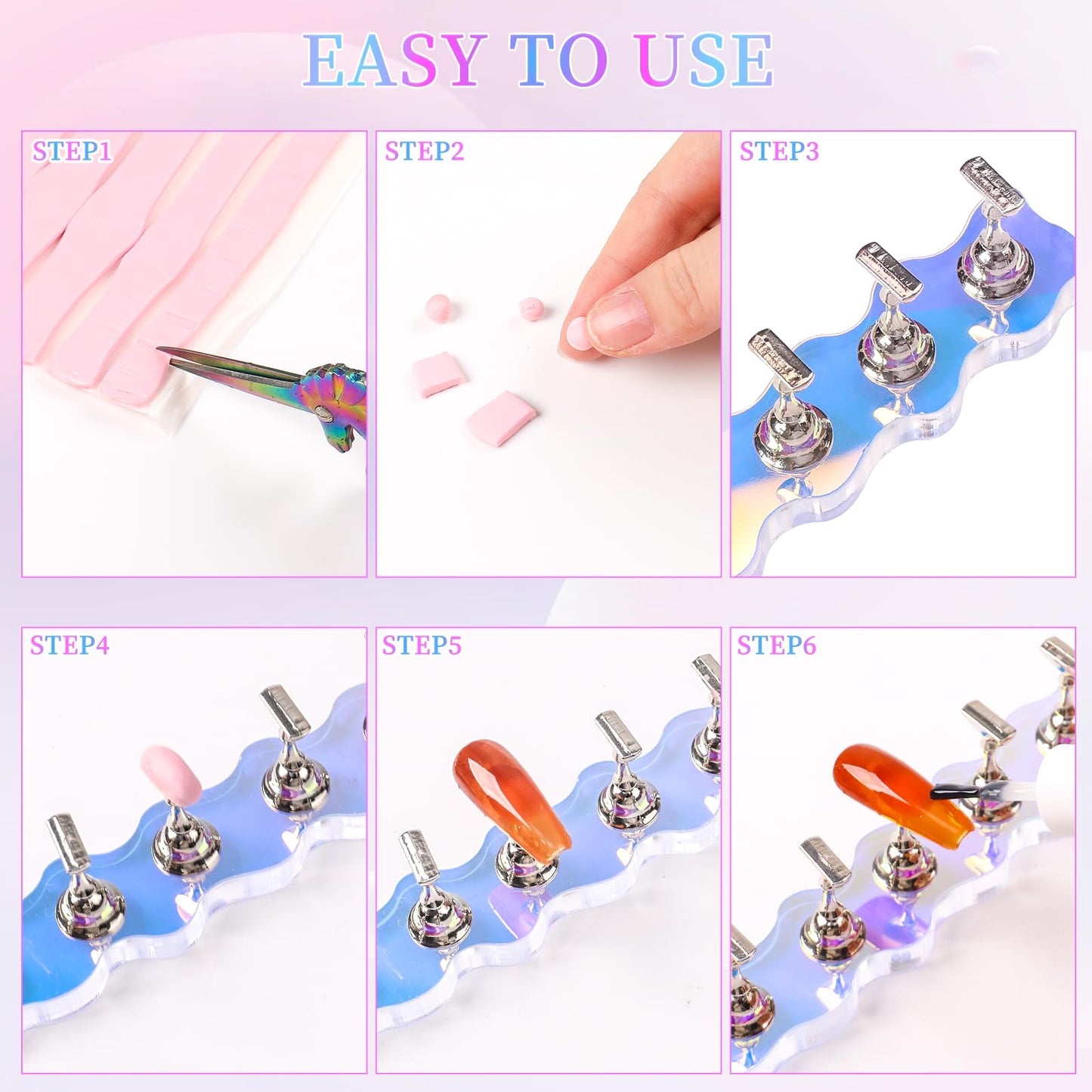 ANGNYA Nail Stand for Press on, 2 Set Aurora Nail Holder for Painting Nails Press on Nail Stands with 96 Pcs Reuseable Mounting Tapes for Nail Art Display Home & Salon Use
