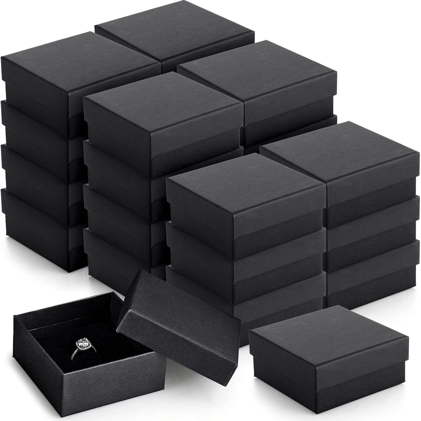 Kenning 24 Packs Necklace Boxes Bulk Black Velvet Jewelry Gift Boxes Small Cardboard Earring Ring Case with Cushion(Cardboard)